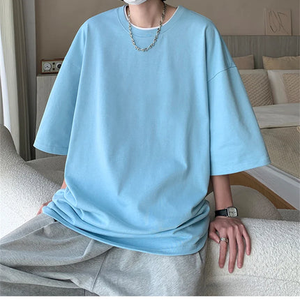 Men's Cotton T-shirts White Men's Oversized T-Shirt Solid Summer Casual Wear Tee Shirts Fashion for Men 5XL Male Clothes