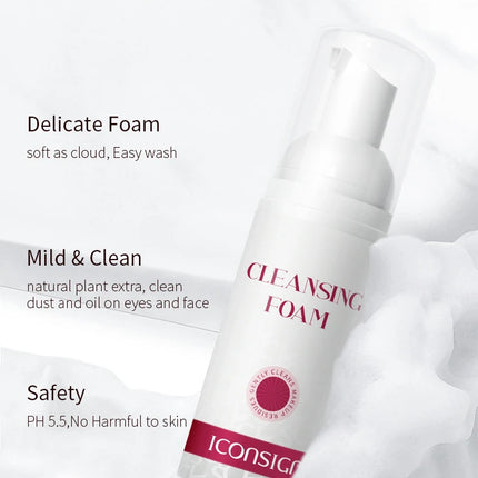 ICONSIGN 60ml Lash Shampoo Brush Kit Professional Lash Foam Cleanser Pump Design No Stimulation Eyelash Mousse Lash Glue Remover