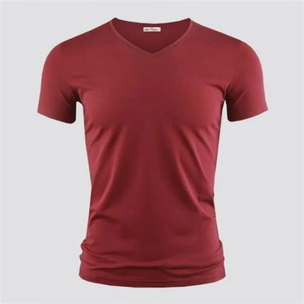 2026 Men's T Shirt Pure Color V Collar Short Sleeved Tops Tees Men T-Shirt Black Tights Man T-Shirts Fitness For Male Clothes