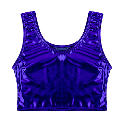 Womens Fashion Shiny Metallic Tank Crop Top Shiny Metallic Vest Tops Bustier Blouse Shirt Camis Rave Party Clubwear Costume
