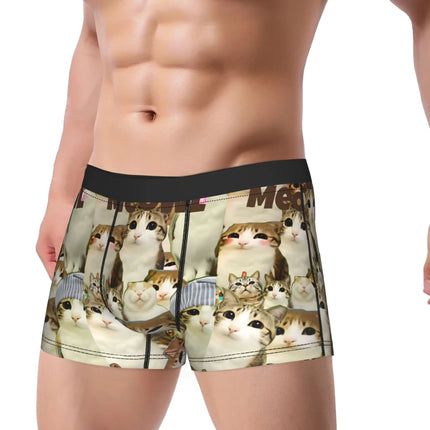 Meowl Cat Owl Cute Pet Stickers Underwear  Comfortable Panties Customs Boxer Brief For Males 3D Pouch Oversize Trunk