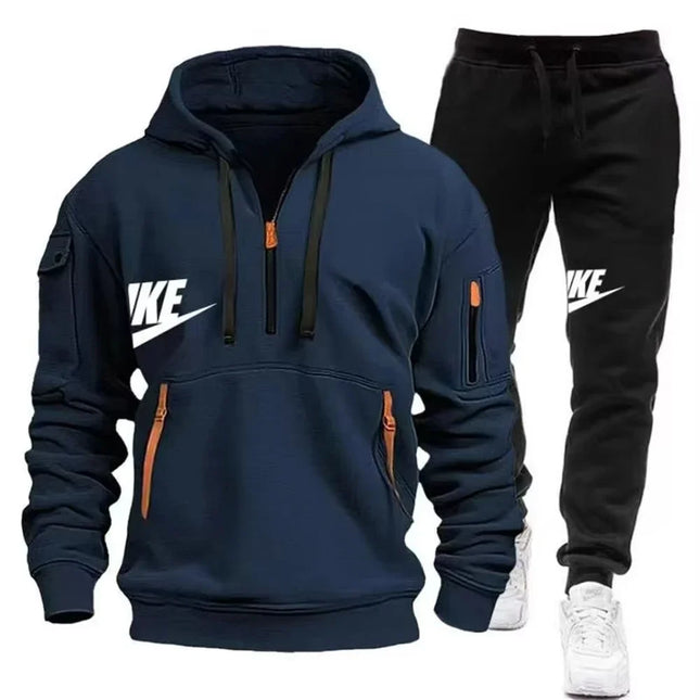 Men's Autumn Winter Warm 2 Piece Tracksuit Zipper Hoodie Sweatshirt & Pants Set Casual Sports Jogging Outfit For Male Daily Outdoor
