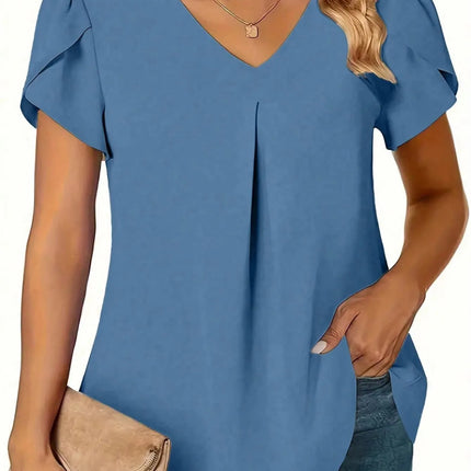 Plus Size 0XL-5XL Women V-neck Fashion Solid Color Shirt Blouse Ladies Casual Loose and Simple Long Sleeved Shirt