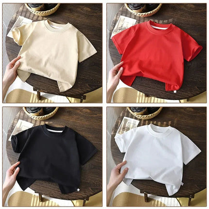 Summer Solid Cotton Casual Short Sleeve T-shirts for Children Girls Baby Clothes Kids Boys Toddler High-quality Tops White Red Black