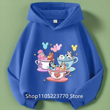 Kids Bluey Themed Hoodie Warm Fleece Lined Sweatshirt Autumn Winter Casual Pullover for Boys Girls