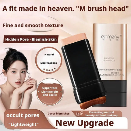 Flawless Eraser Foundation Stick,Korean Hydrating Lightweight Foundation Stick with Brush, Waterproof Thin and Cover Blemishes