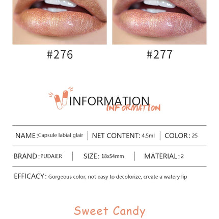 Pudaier mini capsule lip glaze, non-stick and non-fading lip gloss, mirror-finished moisturizing lip gloss