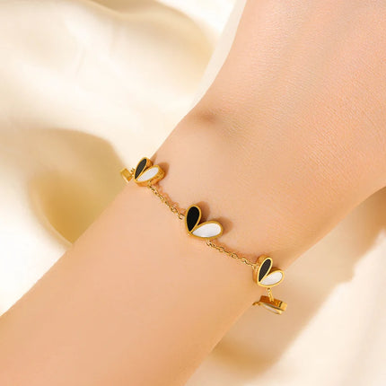 GANPUP 316L Stainless Steel Metal Gold Color Flower Heart Bracelet Bangle Texture Jewelry Trendy Wrist Chain for Women Men New