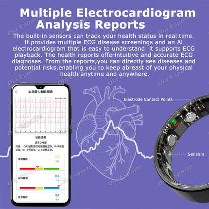 2026 New ECG Smart Ring With Charge Case, Blood Pressure,Heart Rate,Sleep Monitor,5ATM+IP68 Waterproof Multiple Sport Modes Ring