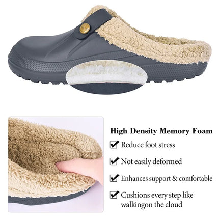 KANCOOL Fur Lined Clogs Shoes For Women Men Winter Indoor Outdoor Waterproof Plush Slippers Cozy Warm House Slippers Garden Shoe
