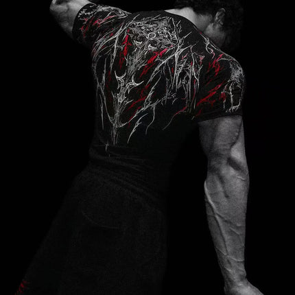 Men's Compression Sports Shirt Tee Gothic Lightning Print GYM Fitness Top Summer Quick Dry Breathable Bodybuilding T-shirt