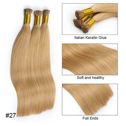 I Tip Hair Extension Straight Human Hair Extension 0.8g/ 1g/Strand 50pc/Set Capsule Keratin Natural Fusion Human Hair Extension