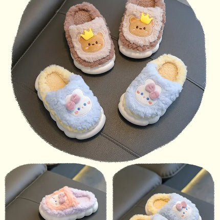 2025 Winter Children's cute  Cotton Home Slippers Frozen Girl's Snow Non Slip Warm Baby Slippers Pink Blue Size 24-41