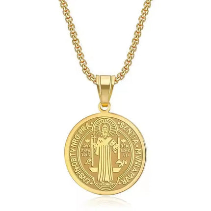Wholesale Stainless Steel Catholic Priest Saint Bendick Pendant Christian Exorcist Necklace Titanium Charms Religious Jewelry