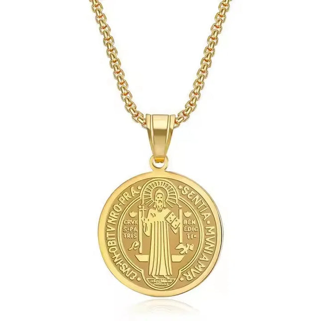 Wholesale Stainless Steel Catholic Priest Saint Benedict Pendant Christian Exorcist Necklace Titanium Charms Religious Jewelry
