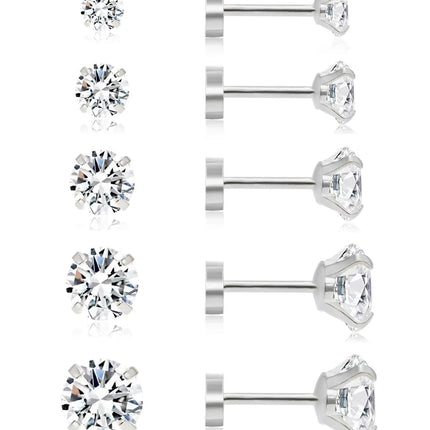 6 Pairs Earrings Sets for Multiple Piercing Small Huggie Hoop Earrings Flat Back Tiny Ball CZ Opal Pearl Stud Earrings for Women
