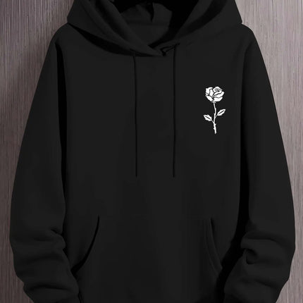 Rose element print element hoodie Cool casual pattern design pullover hooded sweatshirt with kangaroo pocket street fashion
