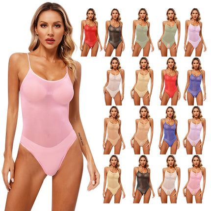 Womens Sexy Bodycon Bodysuit Exotic Teddies Adjustable Strap See Through Lingerie Tights Stretchy High Cut One Piece Swimsuit