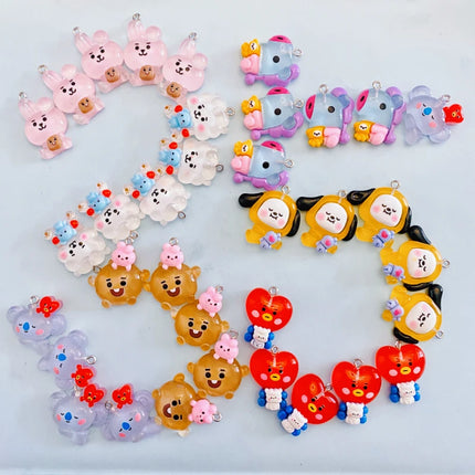 10pcs Kawaii  Koala Heart Resin Cute Charms For Jewelry Making Earrings Necklace Keychain Diy Handmade Accessories