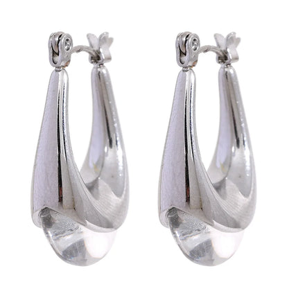 Yhpup Textured Cast Stainless Steel Hoop Earrings Inalid Transparent Resin Fashion Golden Jewelry Aretes De Mujer Modernos