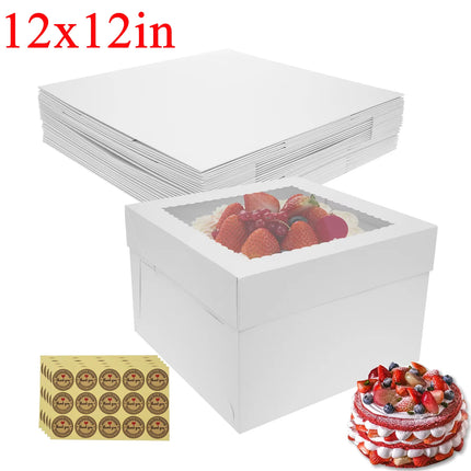 10Pcs White Bakery Boxes with Window, 12 X 12 X 8 Inches, Fold Cake Boxes Treat Boxes for Cookies, Pastry, Macarons Party Favor