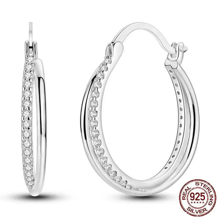 Luminous Shell Women Earrings Original 925 Sterling Silver Pave CZ Star Moon Hoop Earrings Engagement Wedding Jewelry