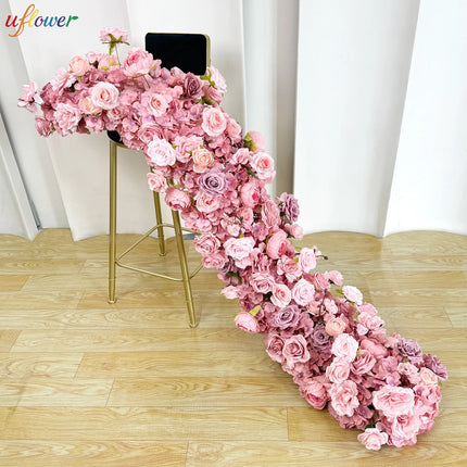 Uflower 100/200cm Flower Row Runner Artificial Flowers Table Centerpiece Wedding Decoration Flowers Backdrop Wall Arches Decor