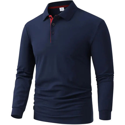 New Men's Business Casual Long Sleeved Shirt Solid Color Polo Shirt Fashionable Breathable Comfortable Versatile Top