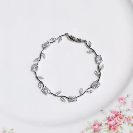 Luxury 16 Colors Sparkling Leaf Cubic Zirconia Branch Gold Silver Color CZ Crystal Bracelet Fashion Women Wedding Jewelry Gift
