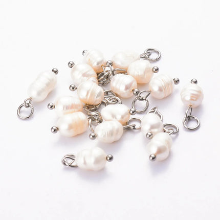 10Pcs/Lot Natural Pearl Charms Stainless Steel Pendant Bracelet Bead Necklace DIY For Jewelry Making Handmade Findings Wholesale