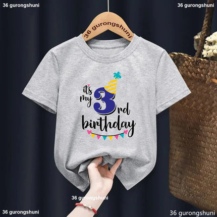Funny It Is My 3nd/4th/5th/6th Birthday Graphic Print T Shirt Girls/Boys Kawaii Kids Clothes Blue/Gray Tshirt Summer T-Shirt