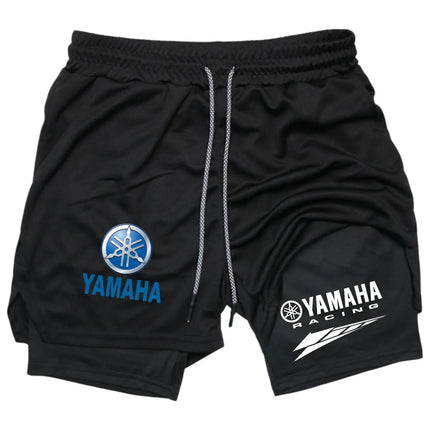 Summer Yamaha logo men's running shorts 2-in-1 double-layer gym sportswear comfortable and breathable men's sportswear