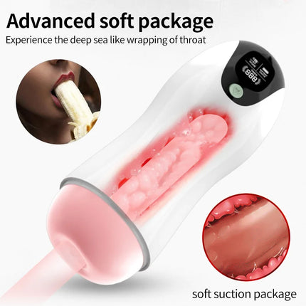 Portable Men's Aircraft Cup with LCD Display 8 Adjustable Frequencies Male Masturbator Vacuum Covered Male Pleasure Cup Male Sex