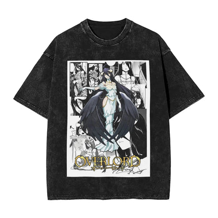Vintage Washed Black OVERLORD Ainz Ooal Gown T-Shirt – Front Character Illustration with English Title & Japanese Name Text