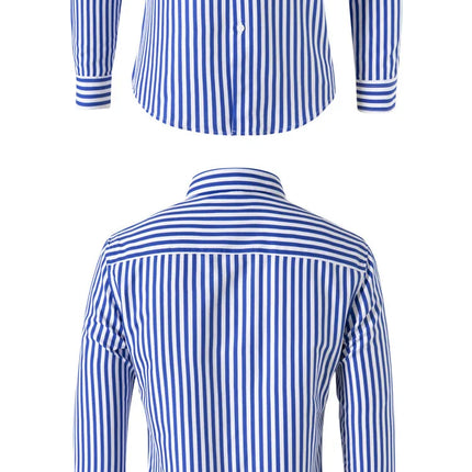 Slim Fit Men's Striped Long Sleeve Shirt Casual Fashion Business Outerwear Autumn New Style Machine Washable Polyester Fiber