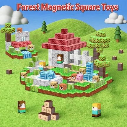 Magnetic Building Blocks Toy Mine World Stacking Create Forest House Architecture Cube Set Creativity Best Gift for Boy Girl Kid