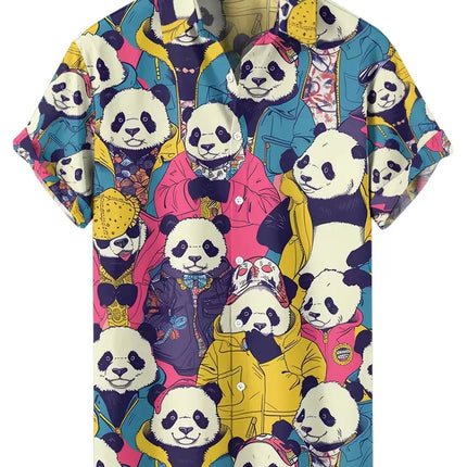 Animal pattern print, men's fashionable short sleeved shirt, loose top, outdoor street, casual and comfortable