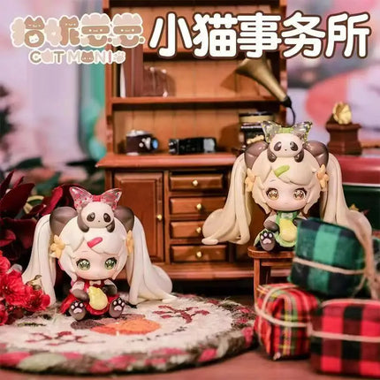 Hot Original Moni Cute Cat Kitten Office Blind Box Table Display A Surprise Toy  For The Girl'S Birthday Present Cute Kawaii Gif