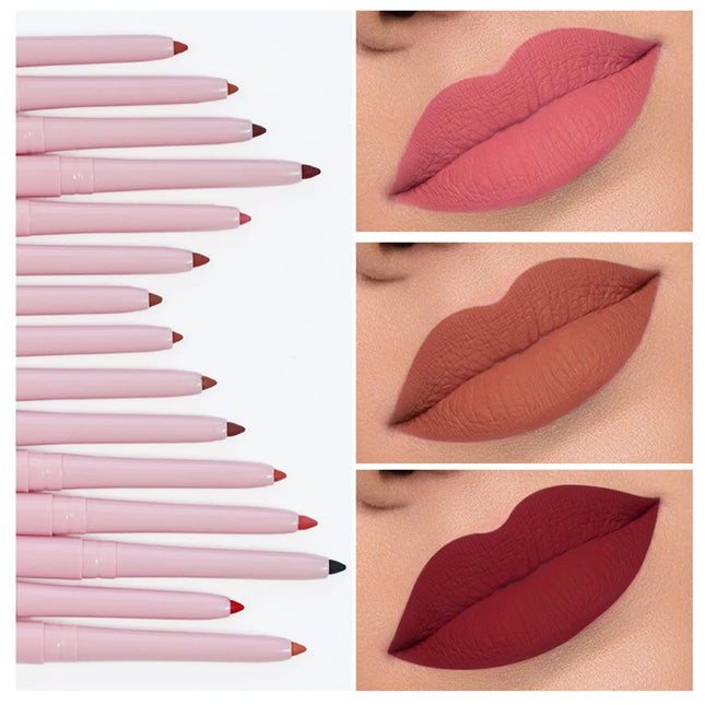 15colors Custom Bulk Lipliner Private Label Pink Package Vegan Lipstick Waterproof Rotating Multi-functional Lip Liner Makeup