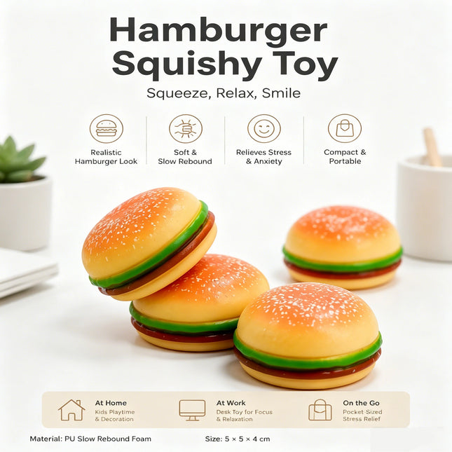 Realistic Hamburger Squishy Toy Soft Elastic Burger Model Freely Squeeze Stretch Portable Stress Relief Artifact For Daily Relax