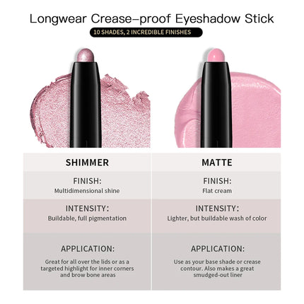 Waterproof 10 Colors Crease-proof Eyeshadow Pencil Stick Lasting Glitter Shimmer Matte Eye Shadow Highlighter Pen Eyes Makeup