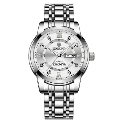 BINBOND Luxury Men Quartz Watch Waterproof Date Week Luminous Wristwatch Stainless Steel Men's Watches Male Clock Sports Reloj
