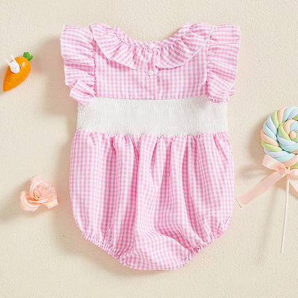 My First Easter Baby Girl Outfit Infant Plaid Bubble Romper Easter Bunny Embroidery Jumpsuit Cute Spring Clothes