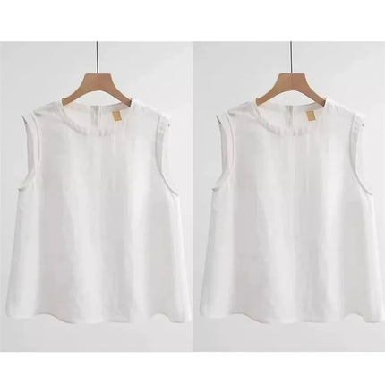 Loose Cotton Linen Vest Women's Summer New Plus Size Fat MM Outerwear Inner Match Svel T-shirt Top Versatile Round Neck