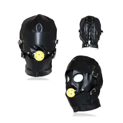 Leather Sexy Mask BDSM Adjustable Strap Character Party with Fake Penile Full Package Binding Couple Game Mask Flirting Hat 18+