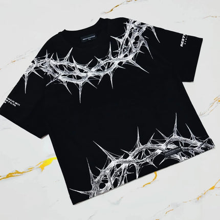 Y2K Cyberpunk Gothic T Shirt Edgy Thorn Texture Print Pure Cotton Streetwear Fashion Graphic Tee Urban Style Comfortable Fit