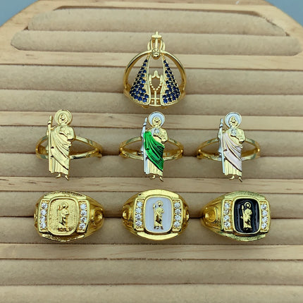 Luxury Shiny Crystal Zircon St. Jude Virgin Mary Open Rings For Women Fashion Lucky Religious Jewelry Birthday Gift