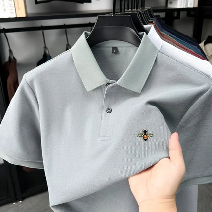 High quality brand 100% cotton short sleeve polo shirt men's new fashion luxury bee embroidery summer breathable soft T-shirt