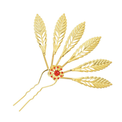 New Golden Alloy Leaf Crystal Flower Hairpin Hair Accessories for Women Thailand Ethnic Dance Party Decoration Headwear Jewelry