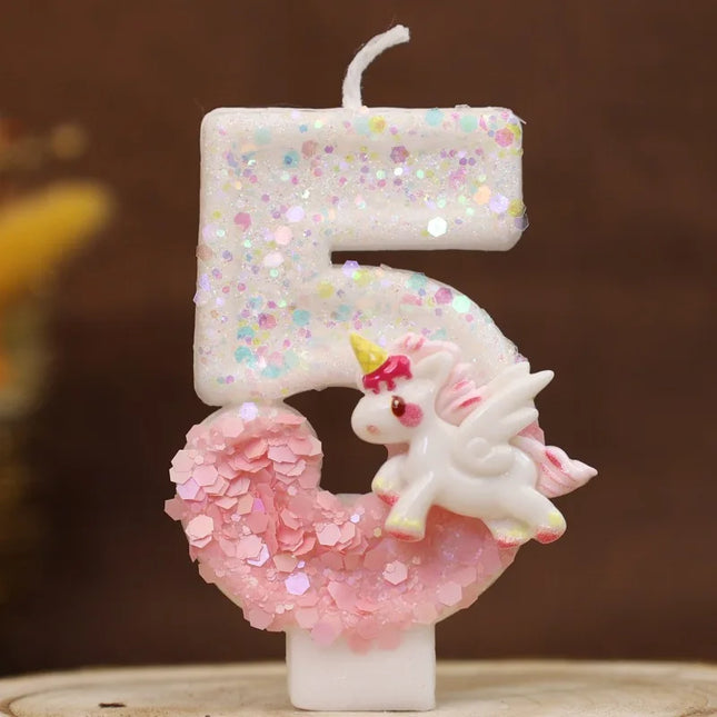 Happy Birthday Candles Pink Unicorn 4 Year Baby Candle Decoration For Cake Glitter Birthday Candle Party Anniversary Decorate